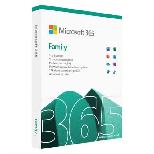 Software: Microsoft 365 Family 6-PC/MAC 1 jaar